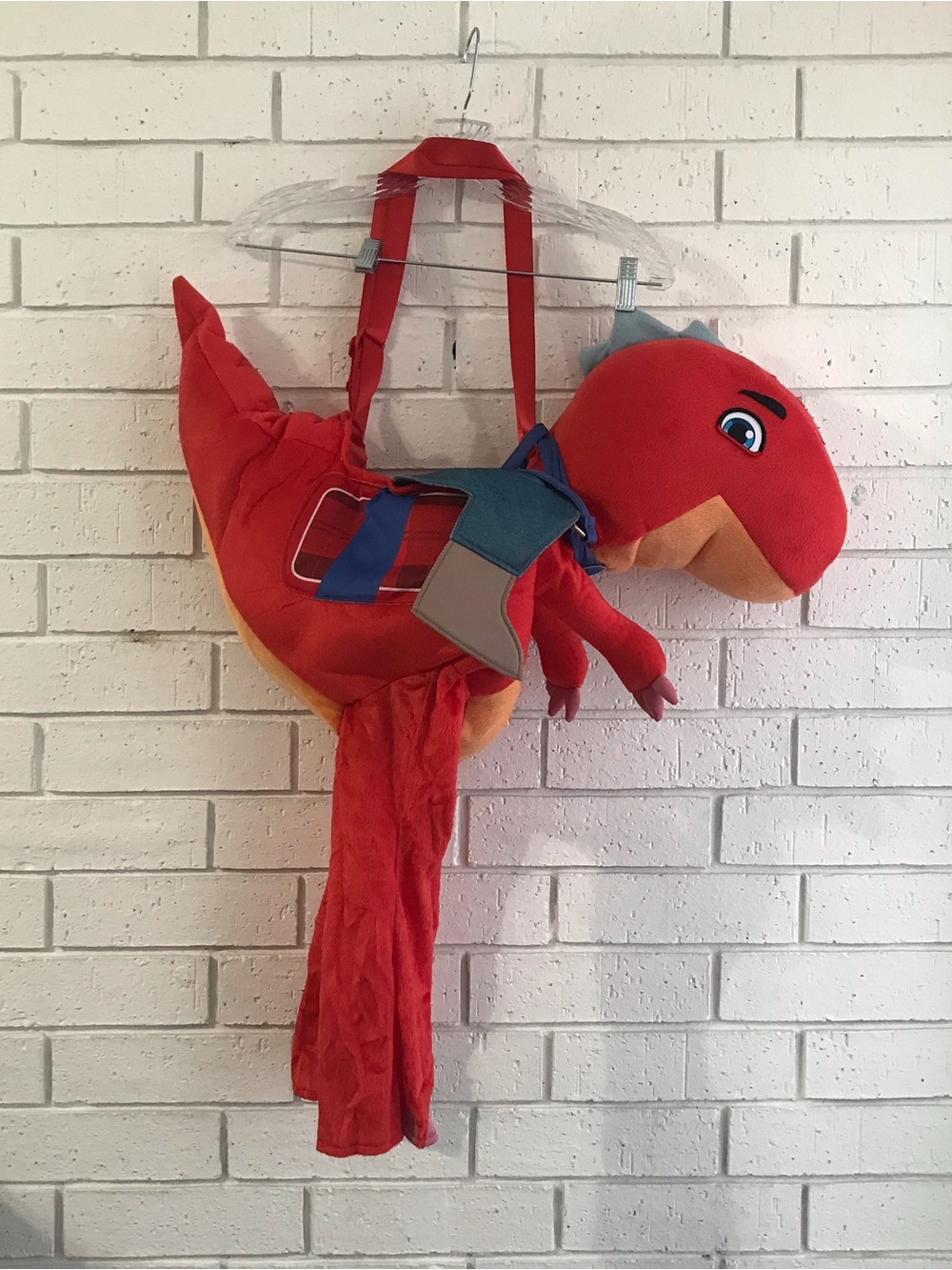 Spirit Red Plush Dinosaur Costume Harness with Blue Accents